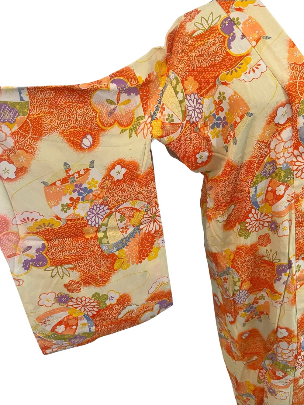 Vintage Handmade Japanese Kimono Kaftan Caftan Zip Lined Floral Orange XLarge - Picture 3 of 10